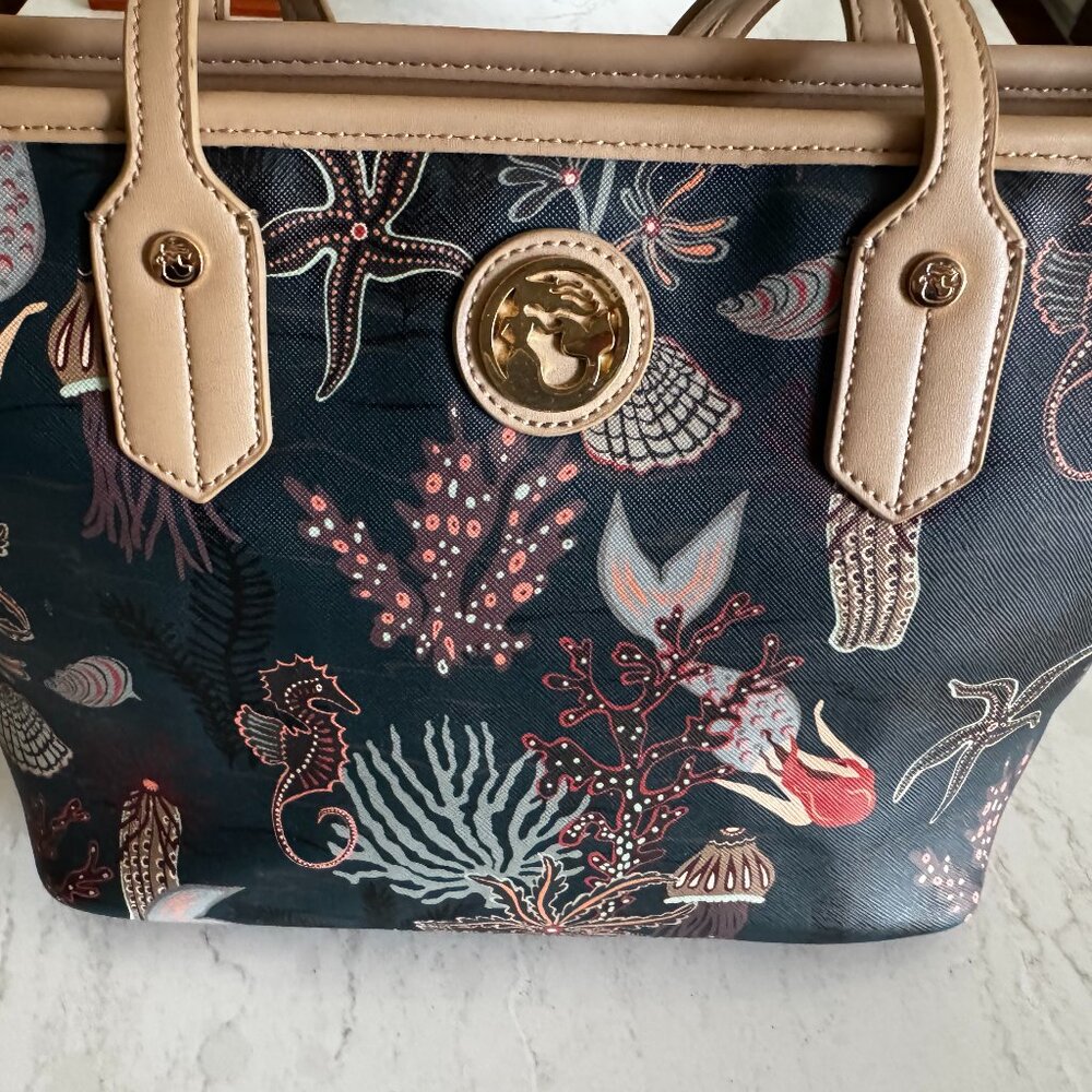Spartina 449 Navy Sea Life Print Shoulder Bag with Tan Trim